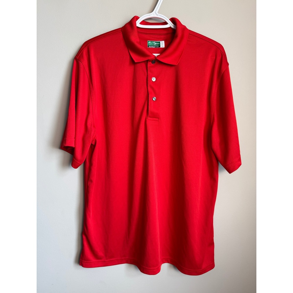 Ben Hogan Performance Men Golf Polo Short Sleeve L Red Solid Textured Preppy